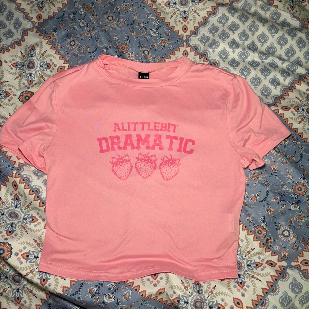 Pink Graphic Tee with Strawberry Design